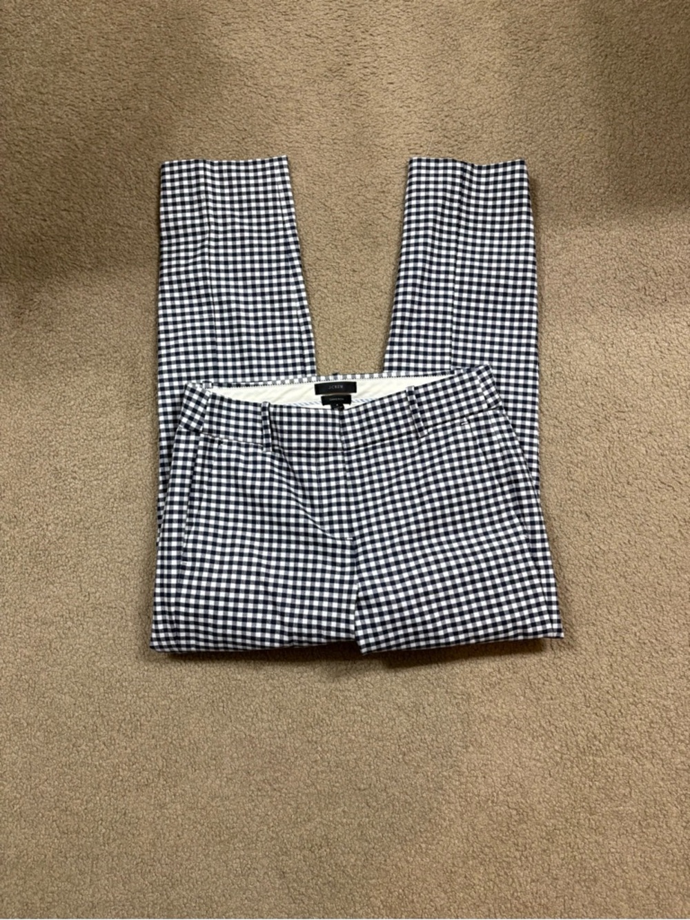 J. Crew Navy and White Gingham Cropped Pants
